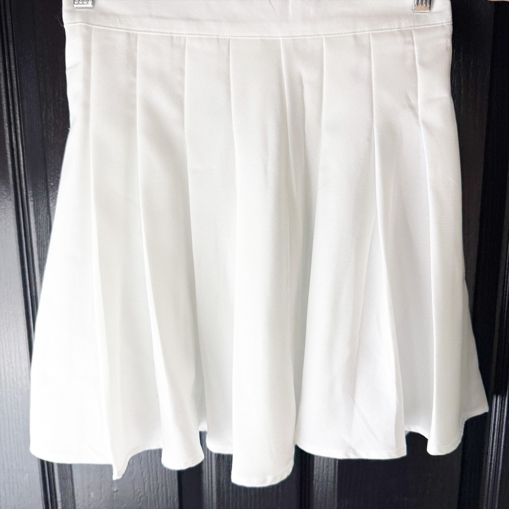 White Pleated Tennis Mini Skirt Solid Preppy Knife Pleat Zip Back Skater Skirt